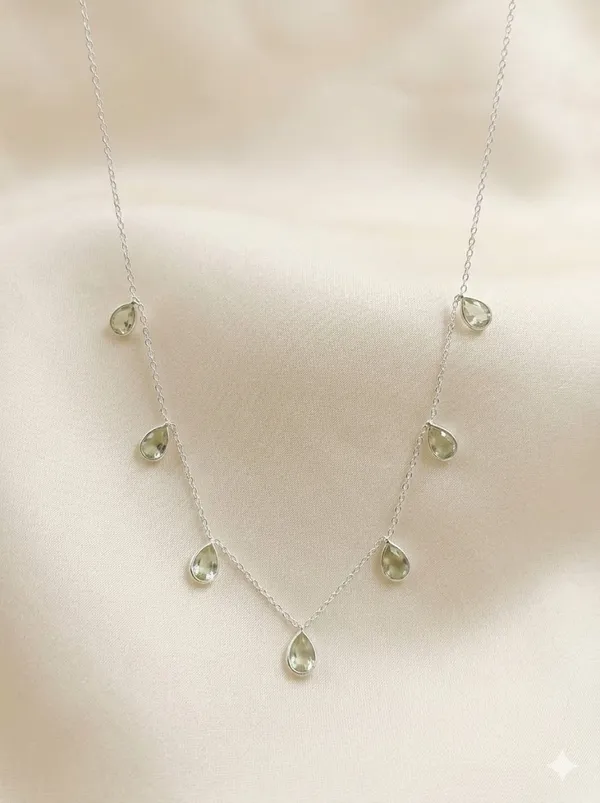 925_Silver_Jewellery_Green_Amethyst_Silver_Teardrop_Necklace_For_Women
