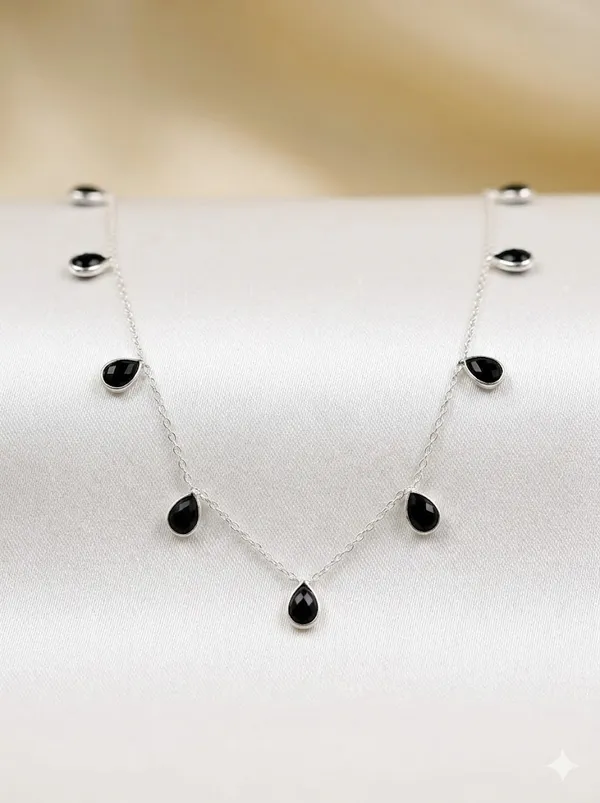 925_Silver_Jewellery_Black_Onyx_Stone_Silver_Chain_Teardrop_Necklace_For_Women