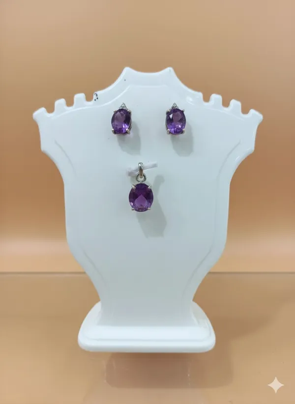 925_Silver_Jewellery_Purple_Amethyst_Sterling_Silver_Pendant_And_Earring_Set_For_Women_(_Chain_not_Included_)