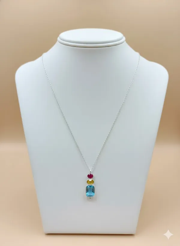 925_Silver_Jewellery_Blue_Topaz_Ruby_Multi_Stone_Pendant_Necklace_For_Women