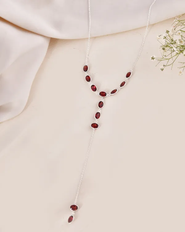 925_Silver_Jewellery_Red_Garnet_Silver_Y_Drop_Necklace_For_Women