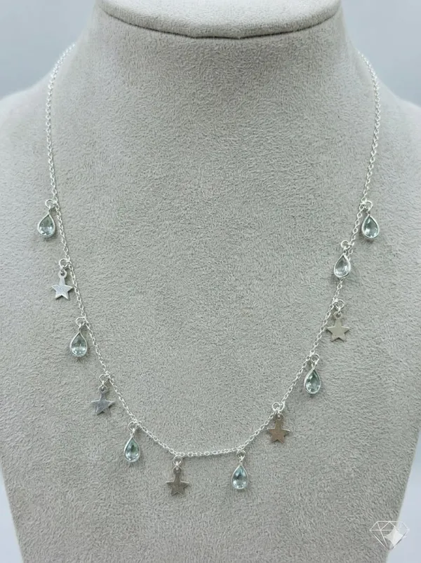 925_Silver_Jewellery_Blue_Topaz_Crystal_Teardrop_Star_Silver_Chain_Charm_Necklace_For_Women