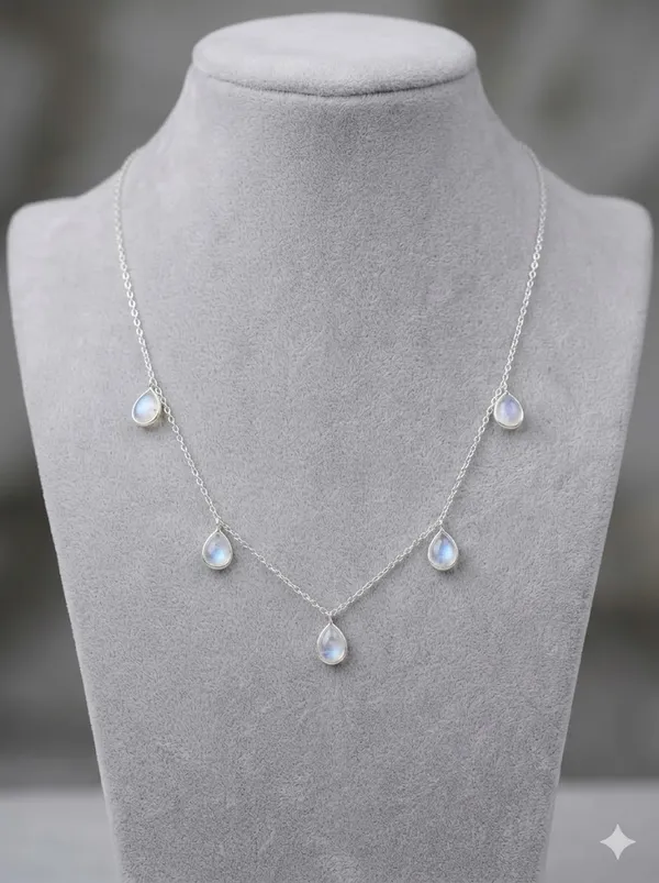 925_Silver_Jewellery_White_Moonstone_Sterling_Silver_Teardrop_Necklace_For_Women