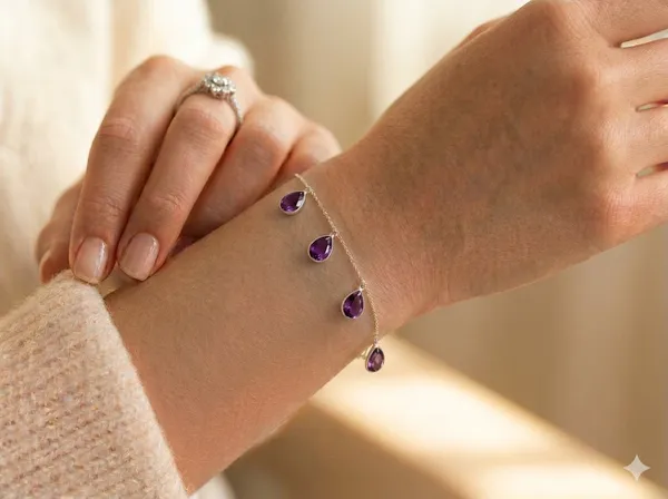 925_Silver_Jewellery_Purple_Amethyst_Stone_Charm_Bracelet_For_Women