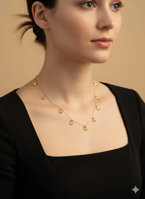 925_Silver_Jewellery_Yellow_Citrine_Teardrop_Charm_Necklace_For_Women