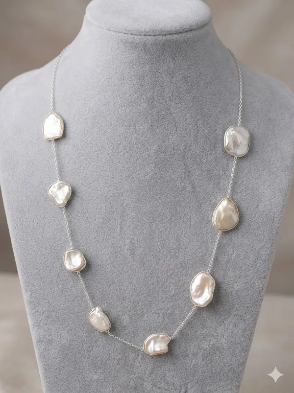 925_Silver_Jewellery_White_Pearl_Silver_Chain_Station_Necklace_For_Women