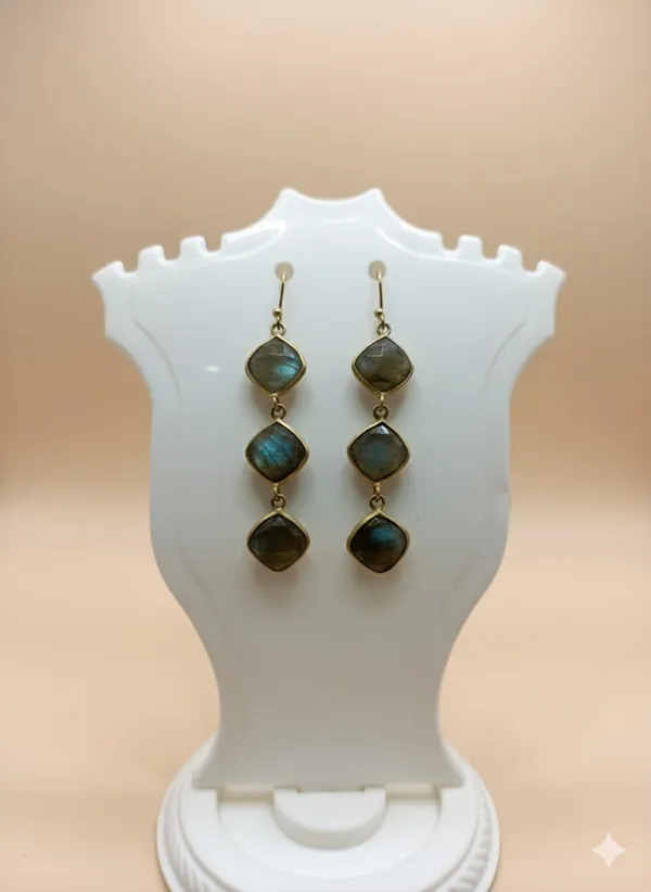 925_Silver_Jewellery_Grey_Labradorite_Gold_Tone_Triple_Stone_Drop_Earrings_For_Women
