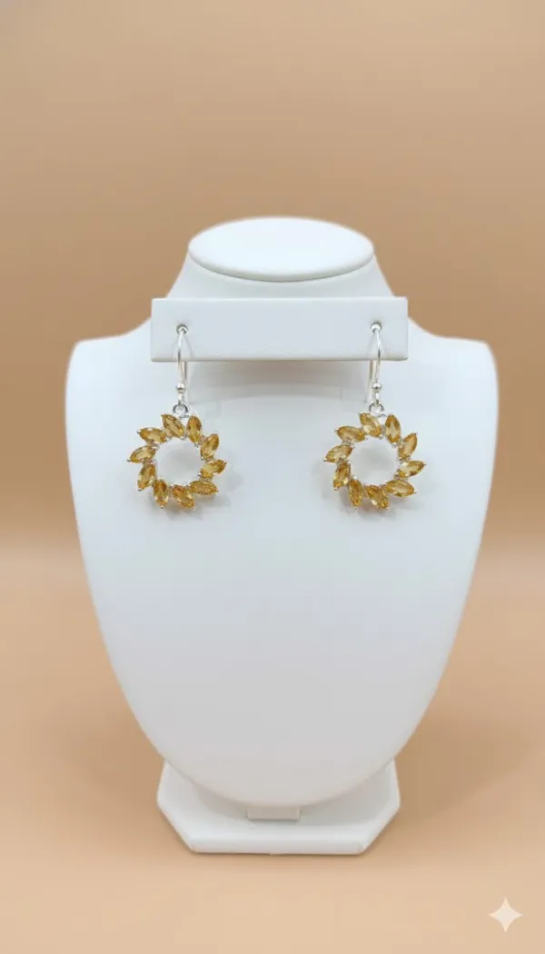 925_Silver_Jewellery_Yellow_Citrine_Floral_Hoop_Earrings_For_Women