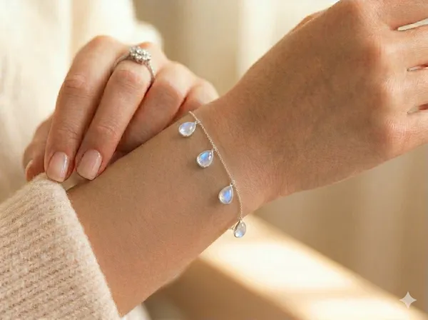 925_Silver_Jewellery_White_Moonstone_Teardrop_Bracelet_For_Women