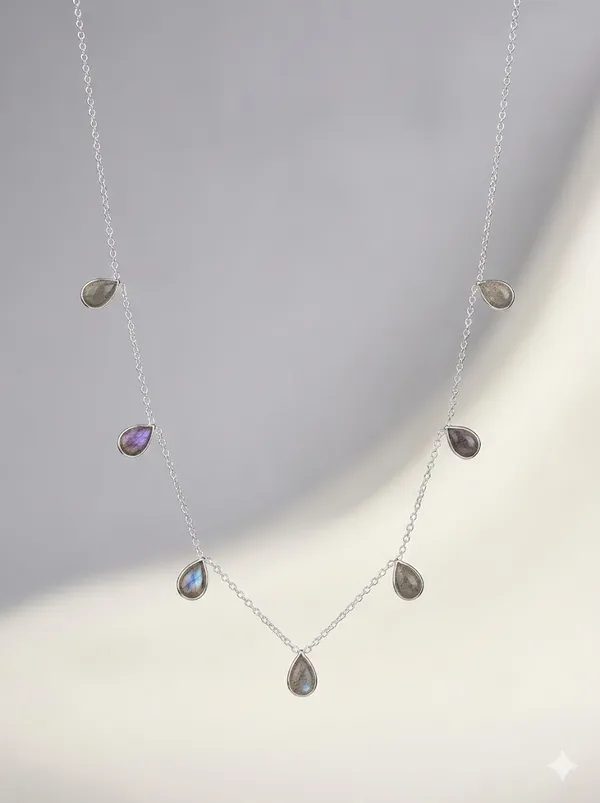 925_Silver_Jewellery_Grey_Labradorite_Teardrop_Charm_Necklace_For_Women