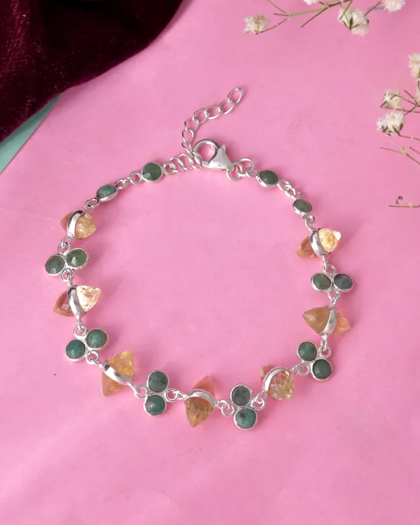 925_Silver_Jewellery_Green_Aventurine_Yellow_Citrine_Crystal_Silver_Bracelet_For_Women