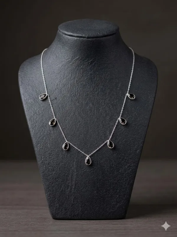 925_Silver_Jewellery_Brown_Smoky_Quartz_Silver_Chain_Teardrop_Necklace_For_Women