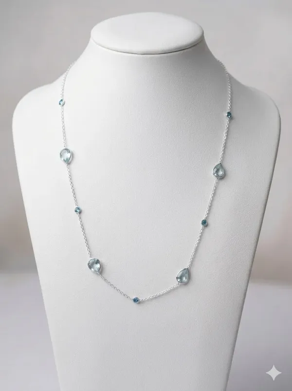 925_Silver_Jewellery_Blue_Topaz_Elegant_Drop_Necklace_For_Women