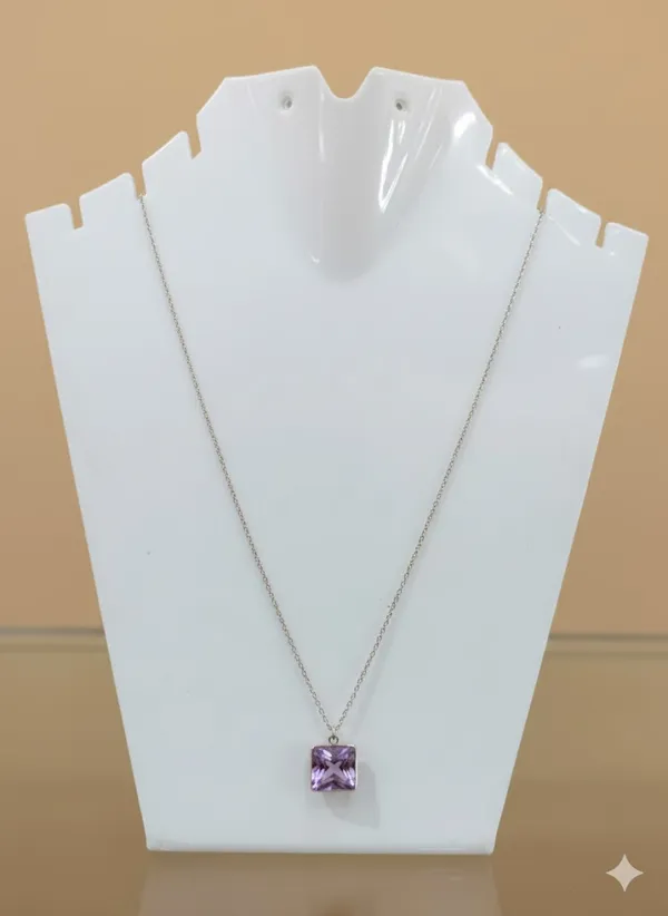925_Silver_Jewellery_Purple_Amethyst_Square_Silver_Chain_Pendant_Necklace_For_Women