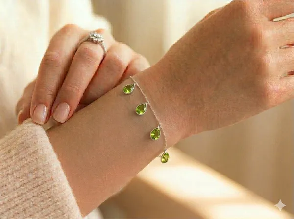 925_Silver_Jewellery_Green_Peridot_Gemstone_Charm_Bracelet_For_Women