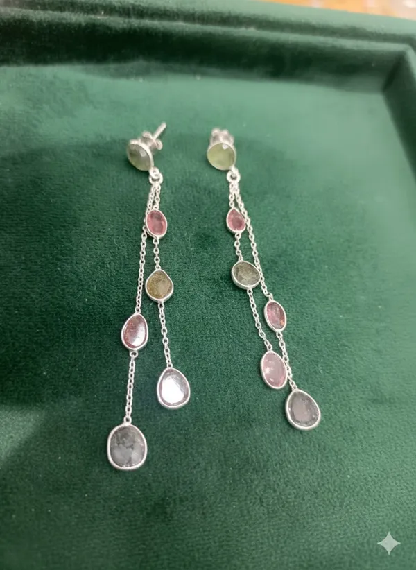 925_Silver_Jewellery_Multicolor_Tourmaline_Gemstone_Elegant_Dangle_Earrings_For_Women