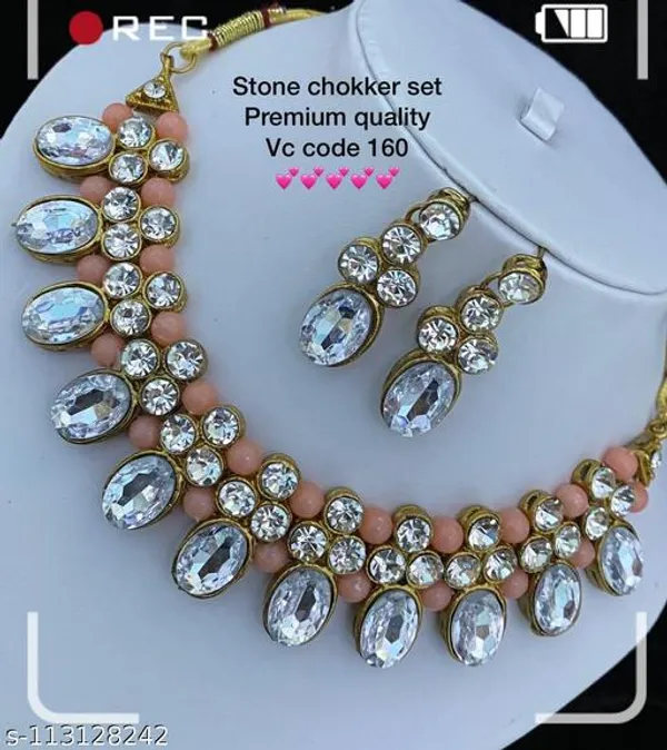 White_And_Orange_Alloy_&_Artificial_Stones_Fancy_Design_Necklace_Set_For_Women
