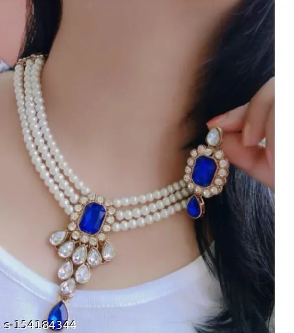 White_And_Blue_Alloy_&_Kundan_Fancy_Design_Necklace_Set_For_Women