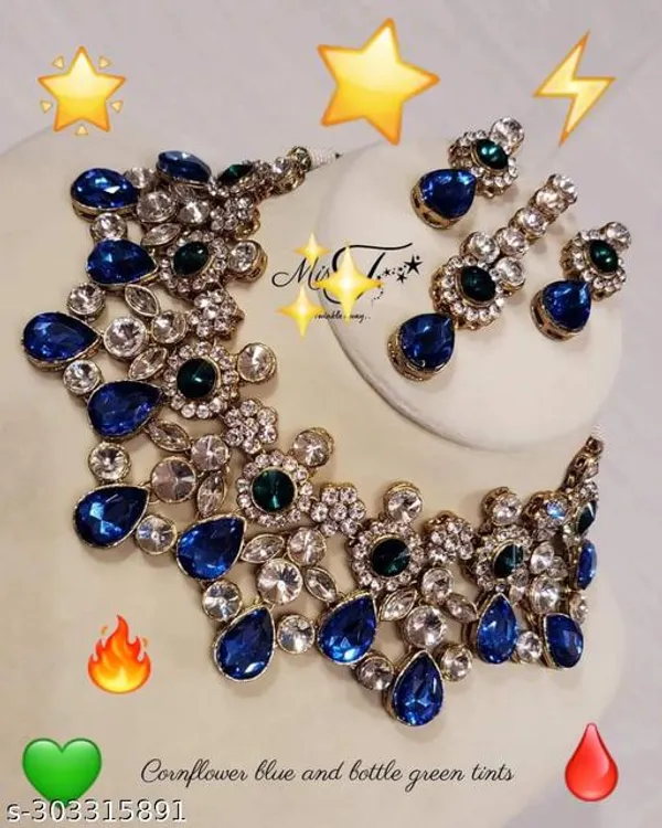 Bottle_Green_And_Wine_Alloy_&_Kundan_Fancy_Design_Chokar_Set_For_Women