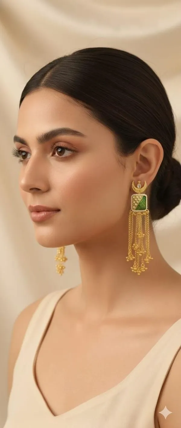 Gold_&_Green_Glass_Fancy_Design_Earrings_For_Women_&_Girls
