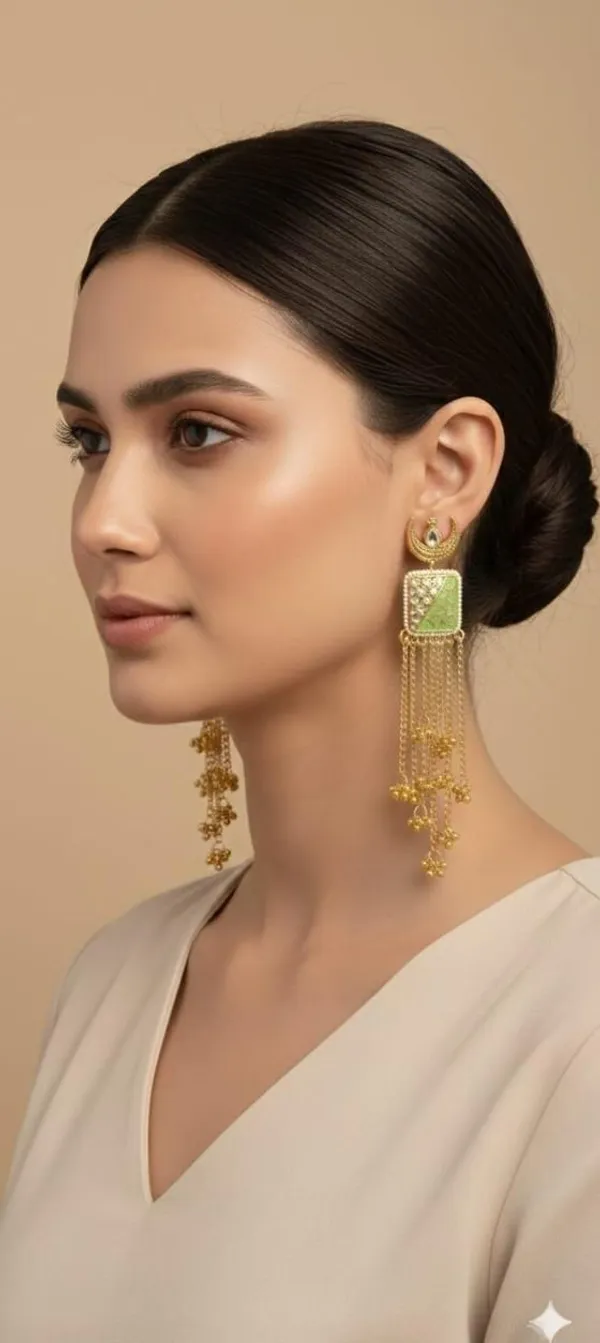 Gold_&_Sea_Green_Brass_Fancy_Design_Earrings_For_Women_&_Girls