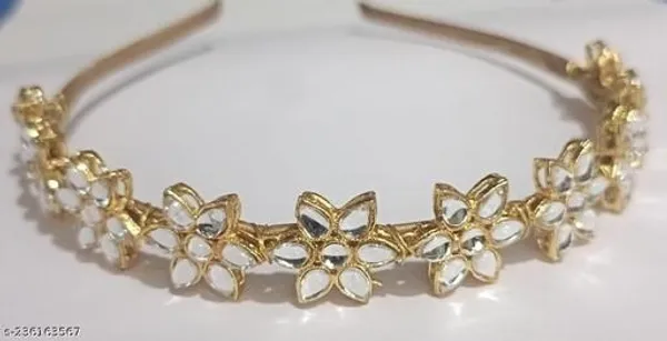 White_Alloy_&_Kundan_Fancy_Design_Kundan_Hairband_For_Women