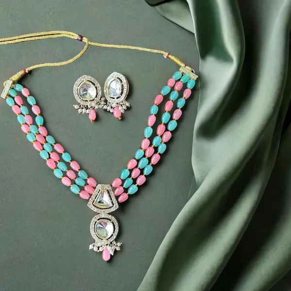 Sky_Blue_And_Dark_Blue_Alloy_Fancy_Design_Necklace_For_Women