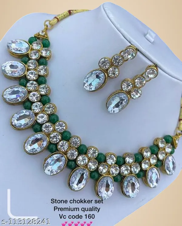 White_And_Green_Alloy_&_Artificial_Stones_Fancy_Design_Necklace_Set_For_Women