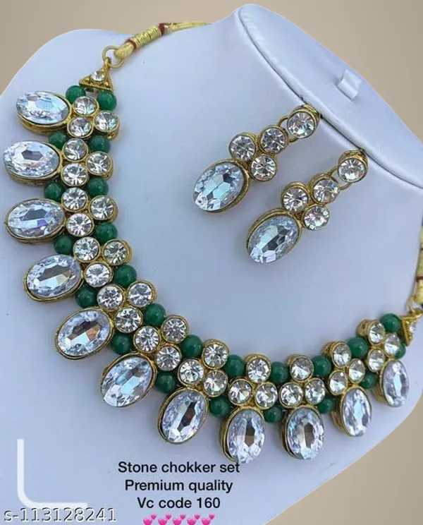 White_And_Green_Alloy_&_Artificial_Stones_Fancy_Design_Necklace_Set_For_Women