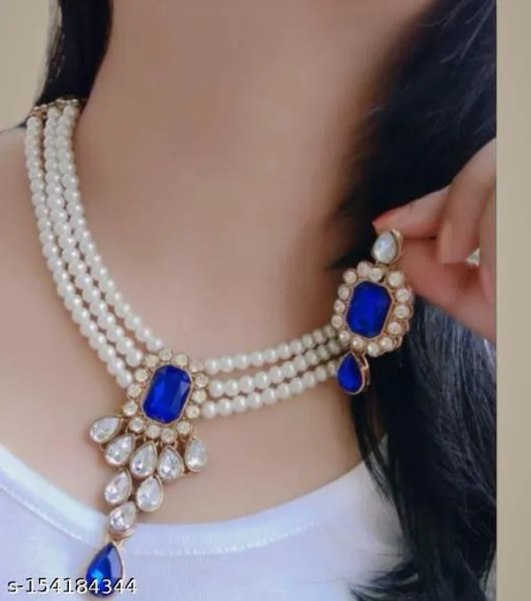 White_And_Blue_Alloy_&_Kundan_Fancy_Design_Necklace_Set_For_Women