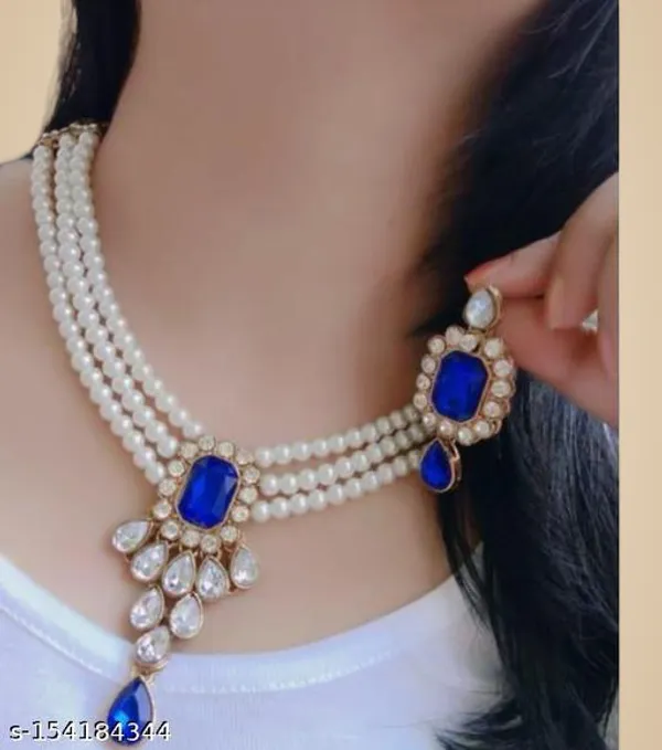 White_And_Blue_Alloy_&_Kundan_Fancy_Design_Necklace_Set_For_Women