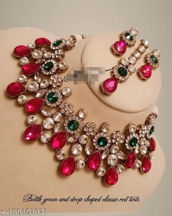 White_And_Gold_Alloy_&_Artificial_Stones_Fancy_Design_Necklace_Set_For_Women