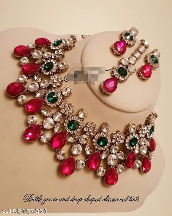 White_And_Gold_Alloy_&_Artificial_Stones_Fancy_Design_Necklace_Set_For_Women