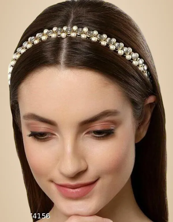 Red_And_White_Alloy_&_Kundan_Fancy_Design_Hair_Accessory_For_Women