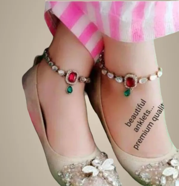 Blue_And_Green_German_Silver_Fancy_Design_Anklet_For_Women