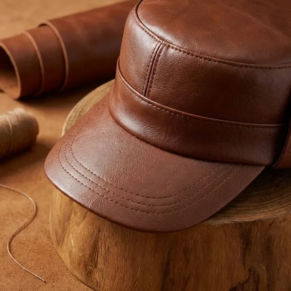 Maroon_Leather_Waterproof_And_Water_Resistance_Rain_Cap_For_Unisex