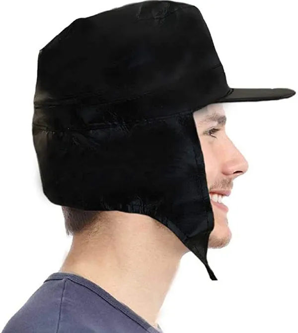 Black_Faux_Leather_Waterproof_And_Water_Resistance_Rain_Cap_For_Unisex