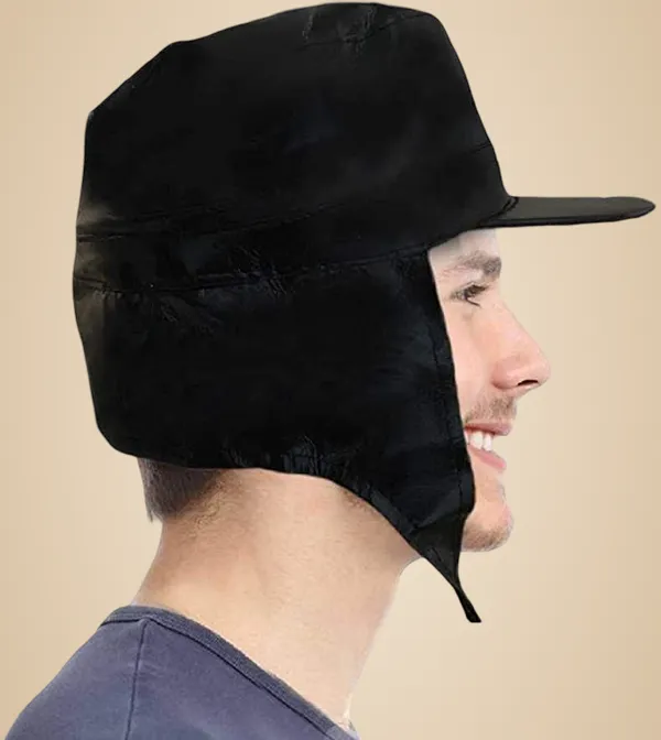 Black_Faux_Leather_Waterproof_And_Water_Resistance_Rain_Cap_For_Unisex