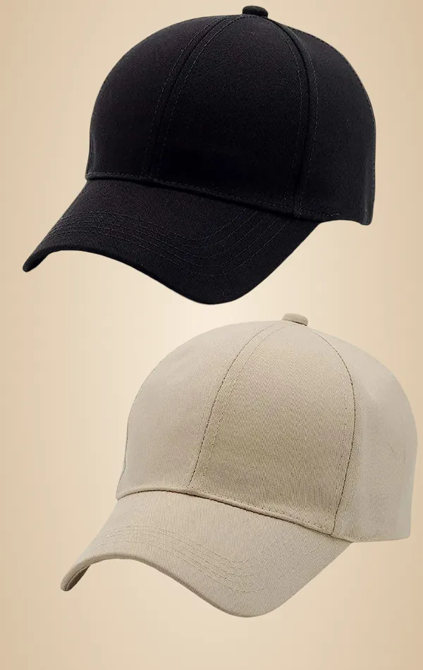 Black_And_Khaki_Cotton_Baseball_Cap_For_Unisex_(Pack_Of_2)