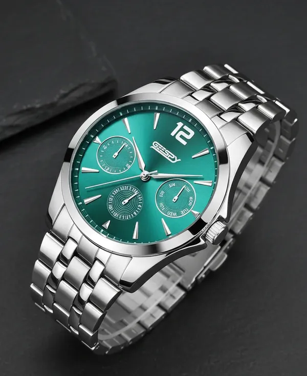 Silver_And_Green_Ctz_Collection_Stainless_Steel_Watch_For_Men