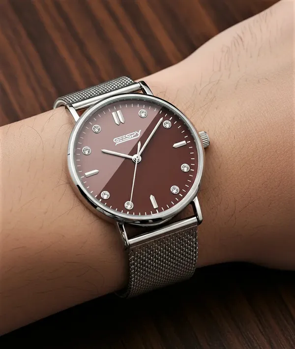 Silver_And_Maroon_Volcano_Collection_Stainless_Steel_Watch_For_Men