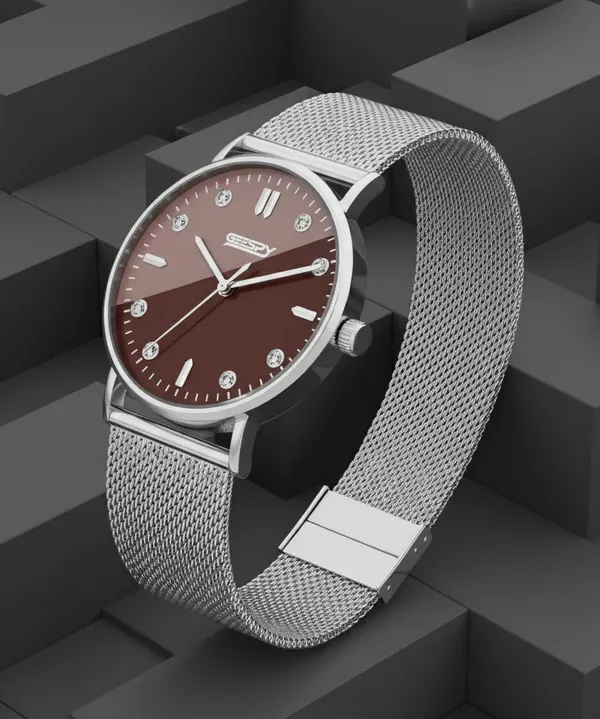 Silver_And_Maroon_Volcano_Collection_Stainless_Steel_Watch_For_Men