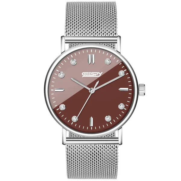 Silver_And_Maroon_Volcano_Collection_Stainless_Steel_Watch_For_Men