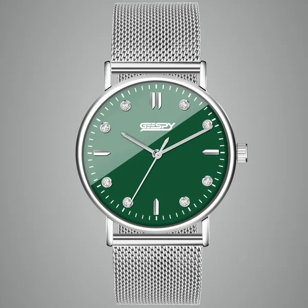 Silver_And_Green_Volcano_Collection_Stainless_Steel_Watch_For_Men