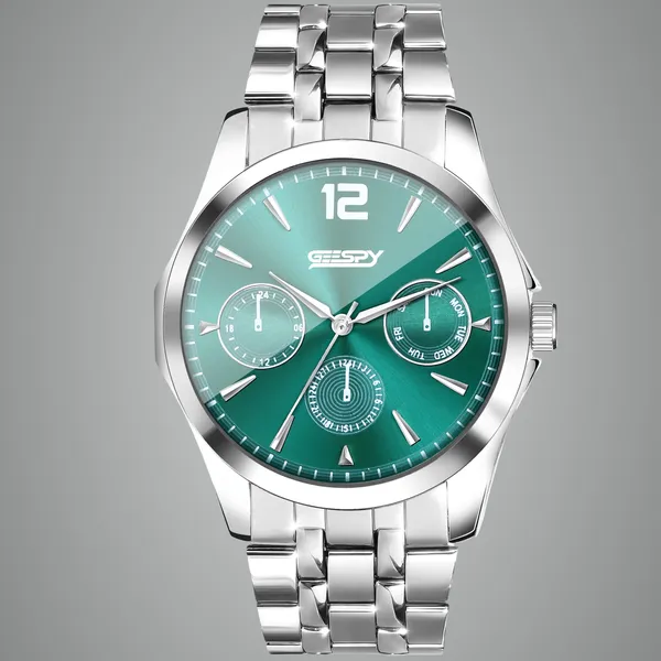 Silver_And_Green_Ctz_Collection_Stainless_Steel_Watch_For_Men