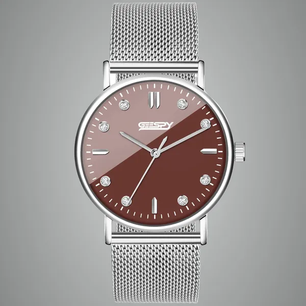 Silver_And_Maroon_Volcano_Collection_Stainless_Steel_Watch_For_Men