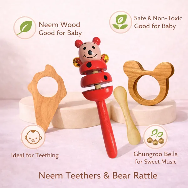 Set_of_4_Wooden_&_Neem_Wooden_Baby_Combo_–_Smiley_Rattle,_Cat_Teether,_Dumble_Teether_&_Ice_Cream_Teether_|_Natural_Safe_Toys_for_Newborn