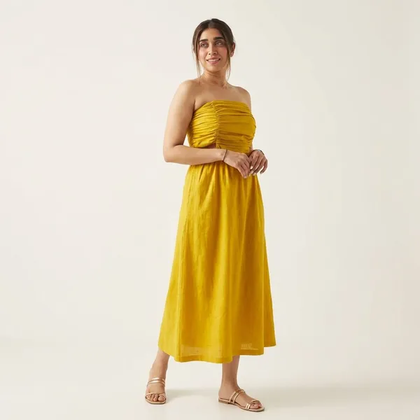 Coton_Solids_Ruched_Ankle_Dress_For_Women