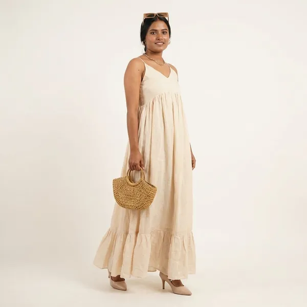 Linen_Cotton_Blend_Stringlet_Maxi_Strappy_Dress_For_Women