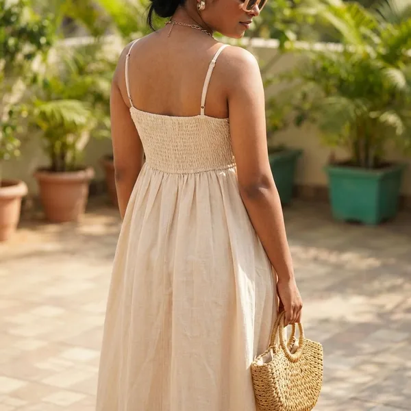 Linen_Cotton_Blend_Stringlet_Maxi_Strappy_Dress_For_Women